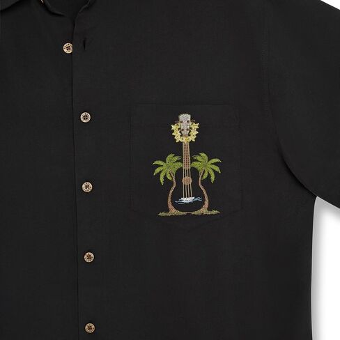 Bamboo Cay Men's Ukulele Island, Short Sleeve Embroidered Tropical Style Button Up Shirt in Saudi Arabia