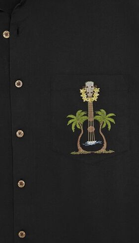Bamboo Cay Men's Ukulele Island, Short Sleeve Embroidered Tropical Style Button Up Shirt in Saudi Arabia