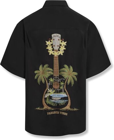 Bamboo Cay Men's Ukulele Island, Short Sleeve Embroidered Tropical Style Button Up Shirt in Saudi Arabia