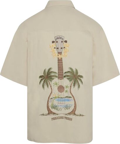 Bamboo Cay Men's Ukulele Island, Short Sleeve Embroidered Tropical Style Button Up Shirt in Saudi Arabia