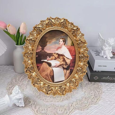 JANDERART Vintage Oval Picture Frame 8x10 Inch, Antique Ornate Photo Frames with Glass Front, Leaf Design, Tabletop & Wall Hanging, Photo Gallery, Gold in Saudi Arabia