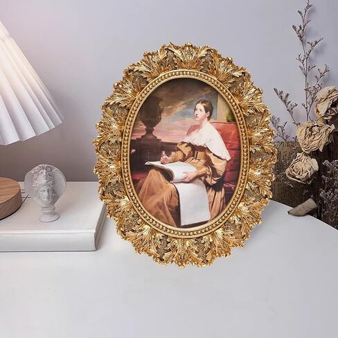 JANDERART Vintage Oval Picture Frame 8x10 Inch, Antique Ornate Photo Frames with Glass Front, Leaf Design, Tabletop & Wall Hanging, Photo Gallery, Gold in Saudi Arabia