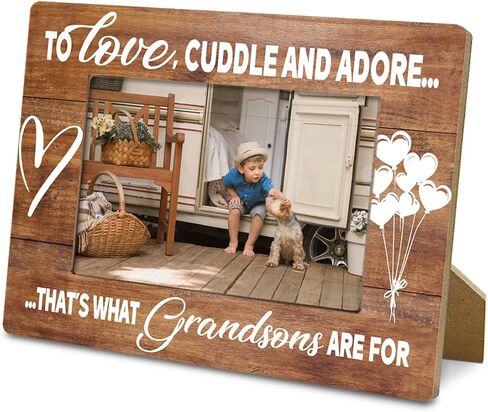 Grandson Photo Frame, Cuddle and Adore" 4x6 Inch Rustic Wooden Picture Frame, Home, Living Room, Office Table Decor, Christmas, Birthday & Holiday Gift for Grandsons, New Grandparents, New Baby in Saudi Arabia