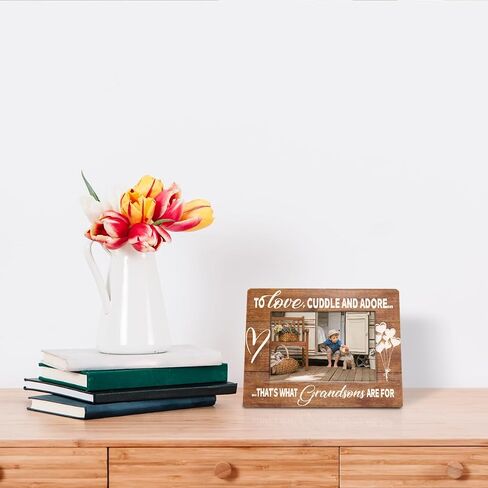 Grandson Photo Frame, Cuddle and Adore" 4x6 Inch Rustic Wooden Picture Frame, Home, Living Room, Office Table Decor, Christmas, Birthday & Holiday Gift for Grandsons, New Grandparents, New Baby in Saudi Arabia