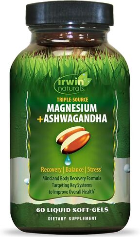 Irwin Naturals Triple Source Magnesium + Ashwagandha Bioavailable Support | Stress Management & Recovery | Triple-Source Magnesium | 60 Liquid Soft-Gels in Saudi Arabia