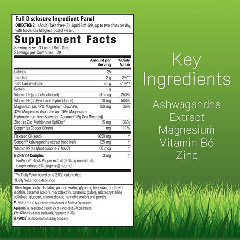 Irwin Naturals Triple Source Magnesium + Ashwagandha Bioavailable Support | Stress Management & Recovery | Triple-Source Magnesium | 60 Liquid Soft-Gels in Saudi Arabia