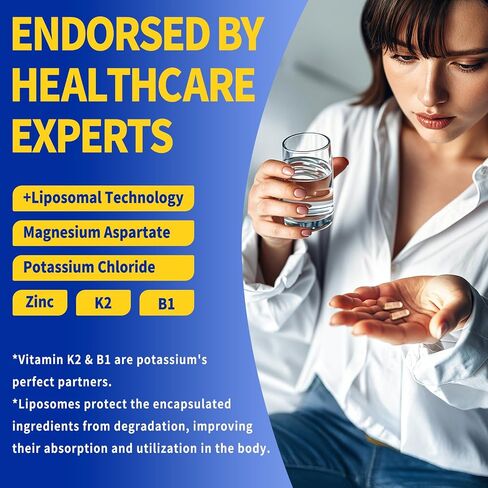 Potassium Magnesium Supplement, 1600mg Liposomal Magnesium Aspartate, Potassium Chloride, with Zinc, K2, B1 for Leg Cramps, Support Vascular, Bone, Heart Health, Non-GMO, Vegan, (120 Capsules, 1 Pack) in Saudi Arabia
