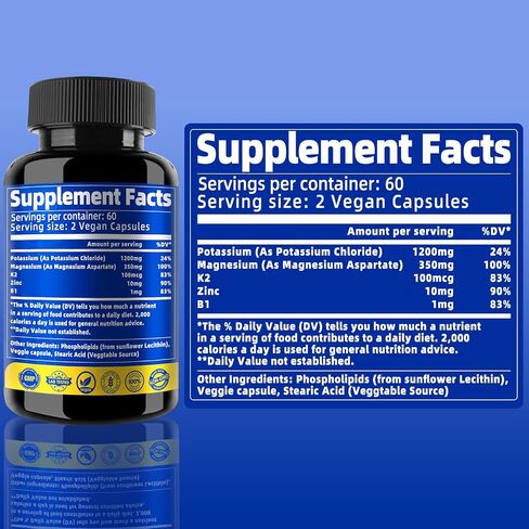 Potassium Magnesium Supplement, 1600mg Liposomal Magnesium Aspartate, Potassium Chloride, with Zinc, K2, B1 for Leg Cramps, Support Vascular, Bone, Heart Health, Non-GMO, Vegan, (120 Capsules, 1 Pack) in Saudi Arabia