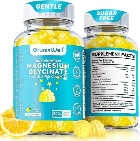 Magnesium Glycinate 200mg, Gummies, Stomach-Friendly Daily Magnesium Supplement, Sugar Free ComplexGummies for Vegan, Calm & Relaxtion Boost in Kuwait