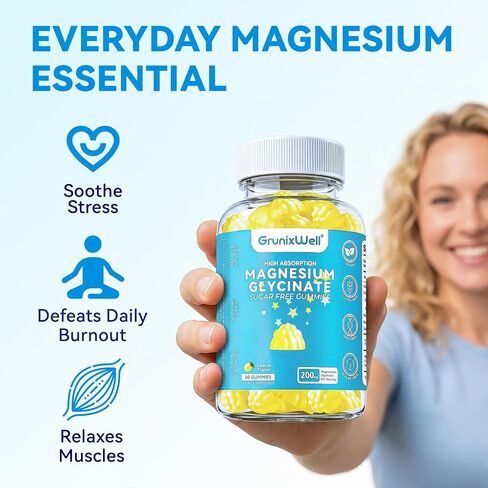 Magnesium Glycinate 200mg, Gummies, Stomach-Friendly Daily Magnesium Supplement, Sugar Free ComplexGummies for Vegan, Calm & Relaxtion Boost in Kuwait
