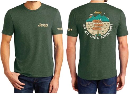 Jeep for All Life's Adventures Logo Signposts T-Shirt Supersoft Cotton/Polyester Blend/Heather Forest Green in Kuwait
