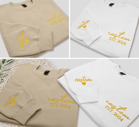 Custom Text Est Embroidered Sweatshirt Personalized Embroidery Add Your Name on Sleeve Hoodie Established Long Sleeve in Saudi Arabia
