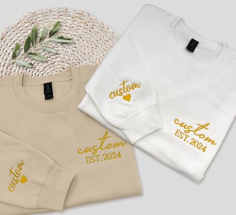 Custom Text Est Embroidered Sweatshirt Personalized Embroidery Add Your Name on Sleeve Hoodie Established Long Sleeve in Saudi Arabia