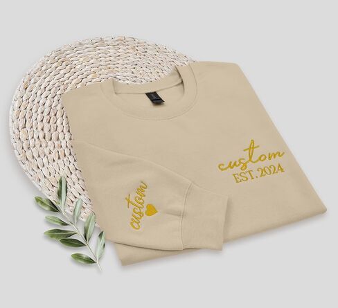 Custom Text Est Embroidered Sweatshirt Personalized Embroidery Add Your Name on Sleeve Hoodie Established Long Sleeve in Saudi Arabia