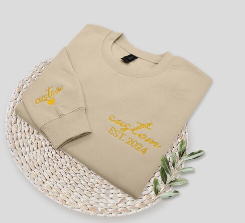 Custom Text Est Embroidered Sweatshirt Personalized Embroidery Add Your Name on Sleeve Hoodie Established Long Sleeve in Saudi Arabia
