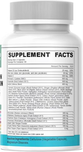 NAC-n-acetyl cysteine- Quercetin Zinc Bromelain Supplement | Extra Strength with Vit C, D3, Apple Cider Vinegar, Elderberry, Hawthorn Berry, Turmeric | Immune Support|120 Vegan Capsules | USDA Organic in Saudi Arabia