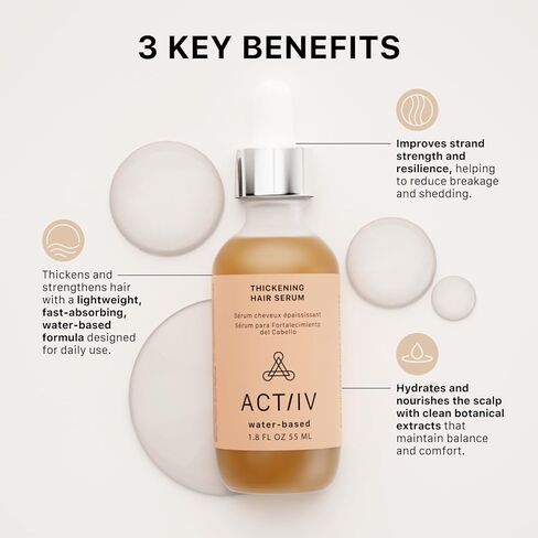ACTIIV Thickening Hair Serum - Water Based | Supports the Appearance of Thicker, Fuller-Looking Hair, Lightweight Water-Based Formula, Non-Greasy, All Hair Types, 1.8 oz in Kuwait