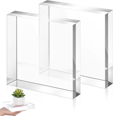2 Pcs 6 x 6 x 1 Inches Acrylic Square Display Block, Clear Polished Acrylic Cubes Jewelry Display Stand for Ring Showcase, Collectibles, Trophy Base Holder in Saudi Arabia