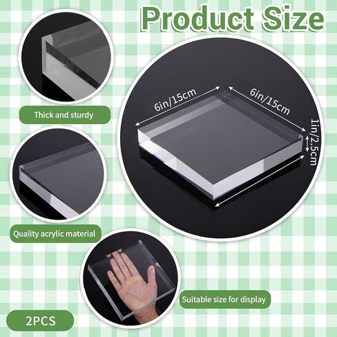 2 Pcs 6 x 6 x 1 Inches Acrylic Square Display Block, Clear Polished Acrylic Cubes Jewelry Display Stand for Ring Showcase, Collectibles, Trophy Base Holder in Saudi Arabia