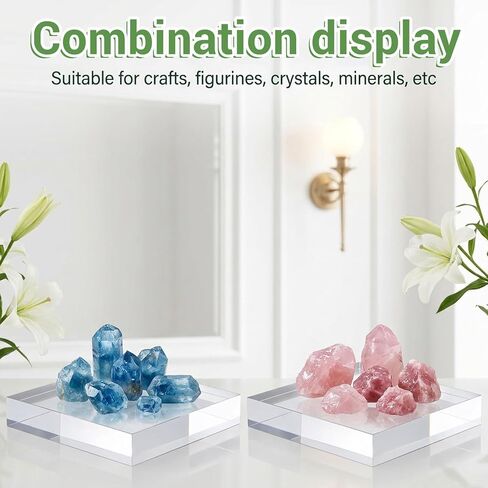 2 Pcs 6 x 6 x 1 Inches Acrylic Square Display Block, Clear Polished Acrylic Cubes Jewelry Display Stand for Ring Showcase, Collectibles, Trophy Base Holder in Saudi Arabia