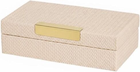 Faux Leather Jewelry Box Elegant Modern Trinket Case Hinged Lid Decorative Lidded Box for Interior Designers, Dressing Table, Office Desk, S, Woven A Apricot in Saudi Arabia