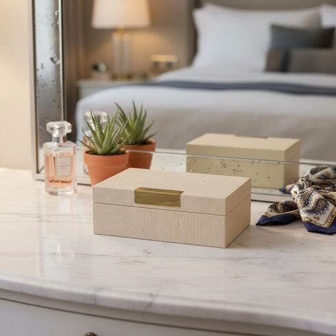 Faux Leather Jewelry Box Elegant Modern Trinket Case Hinged Lid Decorative Lidded Box for Interior Designers, Dressing Table, Office Desk, S, Woven A Apricot in Saudi Arabia