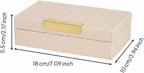 Faux Leather Jewelry Box Elegant Modern Trinket Case Hinged Lid Decorative Lidded Box for Interior Designers, Dressing Table, Office Desk, S, Woven A Apricot in Saudi Arabia