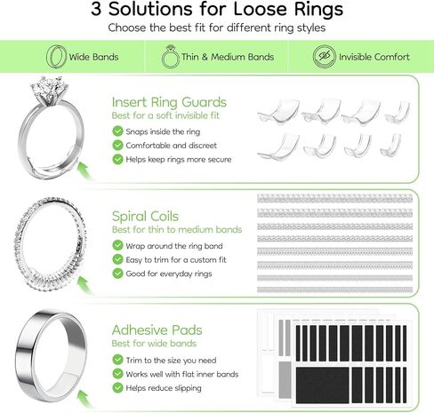 SAFEINA 83 Pcs Ring Sizers for Loose Rings, 3 in 1 Clear Ring Guards, Spiral Ring Adjusters and Adhesive Pads, Ring Size Adjuster Kit with Spacers and Tighteners for Men Women in Saudi Arabia