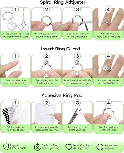 SAFEINA 83 Pcs Ring Sizers for Loose Rings, 3 in 1 Clear Ring Guards, Spiral Ring Adjusters and Adhesive Pads, Ring Size Adjuster Kit with Spacers and Tighteners for Men Women in Saudi Arabia