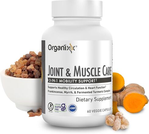 Organixx Joint & Muscle Care Organic Turmeric Supplement, 3-in-1 Frankincense, Turmeric and Myrrh Joint Health & Joint Support Supplement Body Care Capsules, Supports Swelling, Tension, 60 Capsules in Saudi Arabia