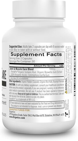 Organixx Joint & Muscle Care Organic Turmeric Supplement, 3-in-1 Frankincense, Turmeric and Myrrh Joint Health & Joint Support Supplement Body Care Capsules, Supports Swelling, Tension, 60 Capsules in Saudi Arabia