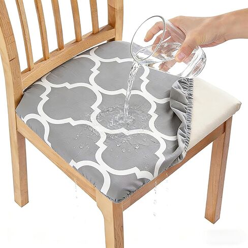 Chair Cover Seats Waterproof,Chair Cover Seat with Elastic Ties and Button,Removable Washable Dining Upholstered Chair Protector Seat Cushion Slipcovers for Dining Room,Office (Gray, 4 Pack) in Saudi Arabia