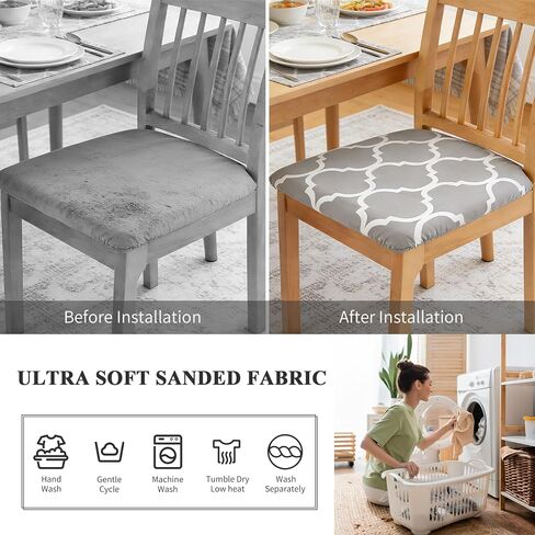 Chair Cover Seats Waterproof,Chair Cover Seat with Elastic Ties and Button,Removable Washable Dining Upholstered Chair Protector Seat Cushion Slipcovers for Dining Room,Office (Gray, 4 Pack) in Saudi Arabia
