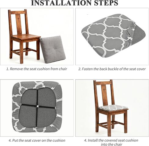 Chair Cover Seats Waterproof,Chair Cover Seat with Elastic Ties and Button,Removable Washable Dining Upholstered Chair Protector Seat Cushion Slipcovers for Dining Room,Office (Gray, 4 Pack) in Saudi Arabia