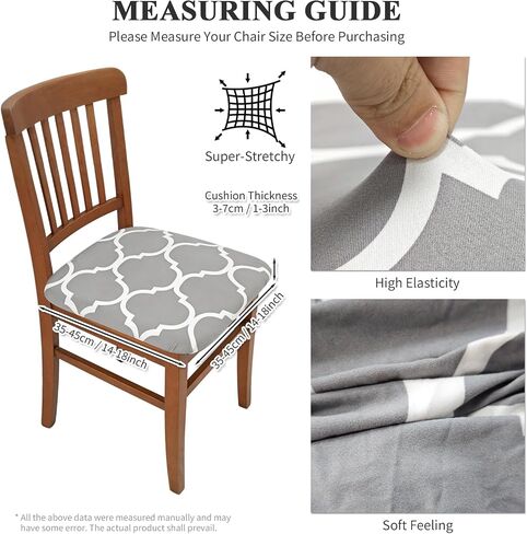 Chair Cover Seats Waterproof,Chair Cover Seat with Elastic Ties and Button,Removable Washable Dining Upholstered Chair Protector Seat Cushion Slipcovers for Dining Room,Office (Gray, 4 Pack) in Saudi Arabia