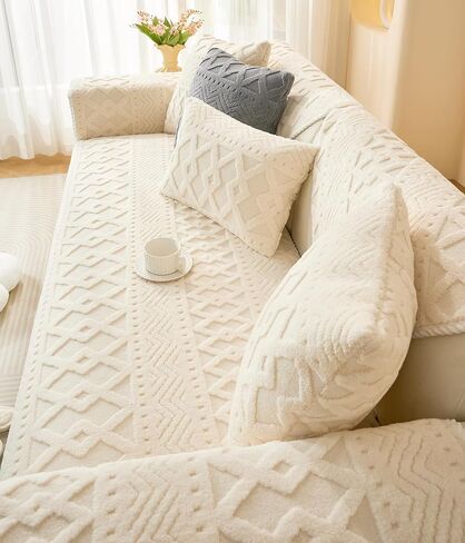 Boho Jacquard Couch Arm Covers, Soft Fuzzy Arm Chair Covers, Anti-Slip Armchair Slipcovers for Dogs Cats Pet Loveseat Recliner Leather L Shaped (Ivory,28"x28") in Saudi Arabia