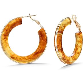 Chunky Gold Resin Hoop Earrings Leverback Statement Huggie Hoops Dangle Drop Dressy Earring Prom Festival Vacation Jewelry for Women in Saudi Arabia