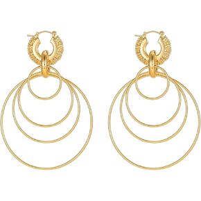 Multi Hoop Dangle Earrings for Women Trendy Large Gold Hoop Earrings Big Circle Earrings Rhinestone Geometric Statement Earring Jewelry in Saudi Arabia