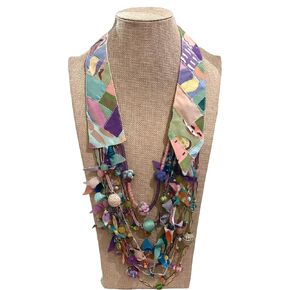Women’s Pastel Multi Strand Beaded Waterfall Collar Scarf Necklace from Recycled Hand Painted Cotton Fabrics – LRW DESIGNS in Saudi Arabia