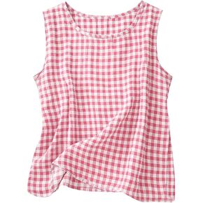 Womens Gingham Crop Tank Tops 2026 Summer Casual Sleeveless Round Neck Vest Fashion Plaid Linen Pettie Tops in Saudi Arabia