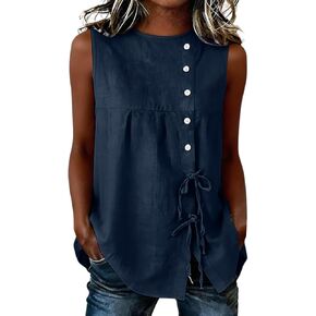 Women's Summer Tank Tops Sleeveless Button-Down Tie-Front Tops Casual Loose-Fit Crew Neck Trendy Boho Beach Blouses in Saudi Arabia