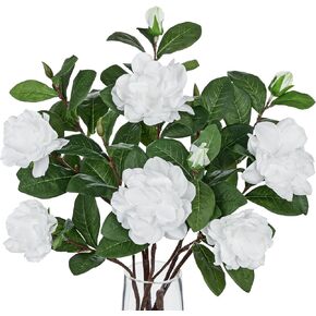26" Artificial Gardenia Flowers Branches - 3 Pcs Real Touch Fake Flower Stems with Leaves & Buds, Faux White Gardenias for Home Floral Arrangements & Wedding Table Centerpieces (Vase Not Included) in Saudi Arabia