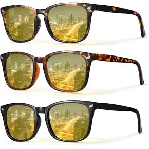 JATEBI 3 Pcs Driving Glasses Women for Night Vision Square Anti Glare Glasses UV400 Protection Yellow Polarized Eyewear in Saudi Arabia