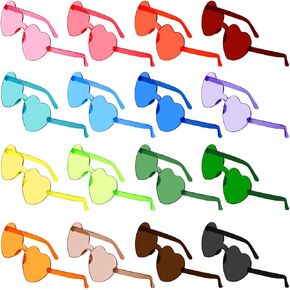 16 Pcs Heart Shaped Sunglasses,Candy Color Rimless Heart Sunglasses,Trendy Glasses for Women Men Rave Bachelorette Party Favor,Color Sunglasses,16 Colors in Saudi Arabia