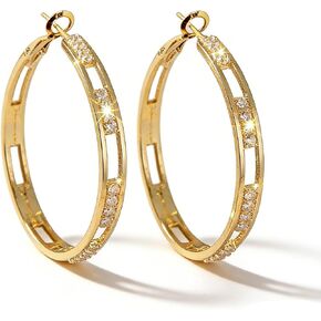 Gold Hollow Hoop Earrings with Cubic Zirconia - Large/Medium Gold Hoop Earrings for Women, Sparkly Hollow Out Hoop Earrings for Daily & Party Wear in Saudi Arabia