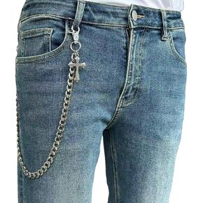 KALHE Silver Cross Pendant Wallet Chain, Stainless Steel Keychain Pant Chain, Biker Jeans Accessory in Saudi Arabia