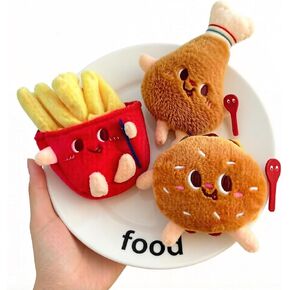 3 Pieces Cute Food Plush Car Keychains Set, Fried Chicken Burger French Fries Design, Soft Stuffed Doll Bag Charm with Keyring, Birthday Gifts for Friend in Saudi Arabia