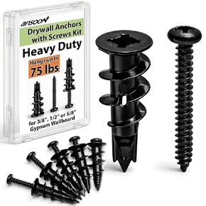 Ansoon Zinc Self-Drilling Drywall Anchors, Hollow Metal Wall Anchors and Screws Kit, 10 Heavy Duty Anchors + 10#8 x 1-1/4'' Screws for Hanging and Mounting， 20 Pieces All Together in Saudi Arabia