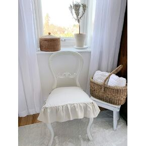 Linen Seat Cover for Dining Chair, Ruffled on 4 Sides, Regular and Large Sizes - with Pocket Back to Insert a Pillow (Dove Grey, Large 20" x 18") in Saudi Arabia