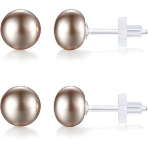 8mm Plastic Pearl Earrings for Women – Hypoallergenic Flat Back Stud Earrings with Plastic Posts, Metal-Free for Sensitive Ears, Set of 2 Pairs in White and Champagne in Saudi Arabia